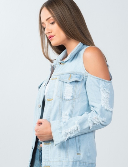 36 Point 5 Light Blue Distressed Denim Jacket - Picture 2 of 5